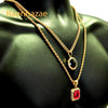 HIP HOP RED RUBY or BLACK ONYX PENDANTS 24" ROPE CUBAN CHAIN COMBO NECKLACE K01 - Raonhazae
