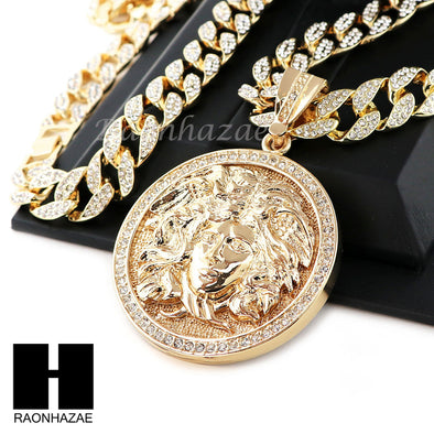 Hip Hop 14k Gold Plated Medusa Medallion Pendant 30" Cuban Link Chain 1 - Raonhazae
