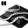 14k White Gold Finish Heavy 12mm Miami Cuban Link Chain Necklace Bracelet Set E - Raonhazae