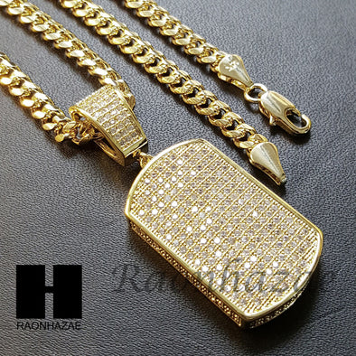 Lab Diamond 14K Gold PT Dog Tag Pendant w/ 4mm Cuban Chain B07G - Raonhazae