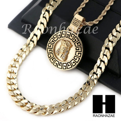 JESUS ROUND ROPE CHAIN DIAMOND CUT 30" CUBAN LINK CHAIN NECKLACE S012 - Raonhazae