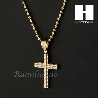 Sterling Silver .925 AAA Lab Diamond Jesus Cross w/2.5mm Moon Chain S26 - Raonhazae