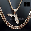 MEN FLORIDA STATE MAP US PENDANT 30" CUBAN LINK CHAIN NECKLACE SET S92G - Raonhazae