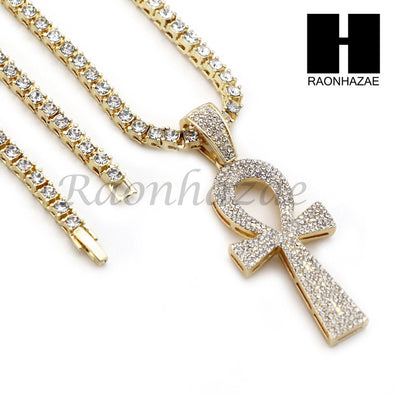 14K GOLD PT Lil ANKH CROSS MIAMI CUBAN 16"~30" CHOKER TENNIS CHAIN S20 - Raonhazae