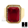 MEN RING 316L STAINLESS STEEL GOLD RED RUBY CZ RING SIZE 8-12 SR015RD - Raonhazae