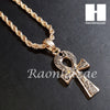 New 14k Gold PT ANKH Cross Pendant 15mm Miami Cuban 30" Necklace S195 - Raonhazae