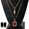 RUBY ANKH PLUG PENDANT 24" 30" ROPE BOX CUBAN CHAIN NECKLACE SET S011 - Raonhazae