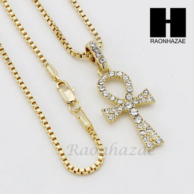 RUBY ANKH PLUG PENDANT 24" 30" ROPE BOX CUBAN CHAIN NECKLACE SET S011 - Raonhazae