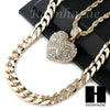 MENS BLING HEART PENDANT DIAMOND CUT 30" CUBAN CHAIN NECKLACE SET G31 - Raonhazae