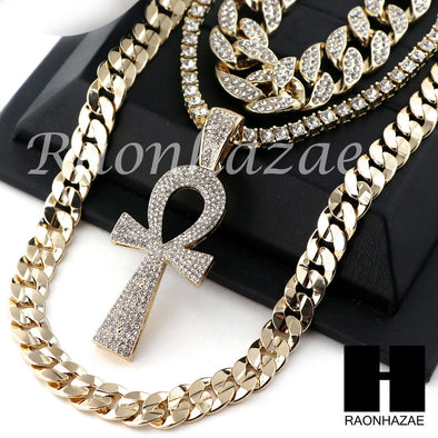 14K GOLD PT Lil ANKH CROSS MIAMI CUBAN 16"~30" CHOKER TENNIS CHAIN S20 - Raonhazae