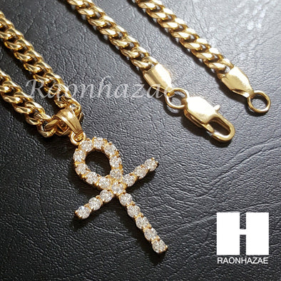 316L Stainless steel Gold Egyt Ankh Cross 5mm Cuban Chain SG015 - Raonhazae