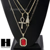 RUBY ANKH CROSS PENDANT 24" 30" ROPE BOX CUBAN CHAIN NECKLACE SET S05 - Raonhazae