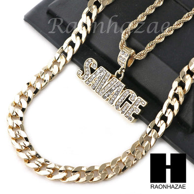 MENS BLING SAVAGE PENDANT DIAMOND CUT 30" CUBAN CHAIN NECKLACE SET G32 - Raonhazae