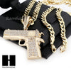 HIP HOP L HAND GUN PENDANT & DIAMOND CUT CUBAN LINK CHAIN NECKLACE NN44 - Raonhazae