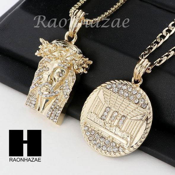 MEN JESUS & LAST SUPPER PENDANT BOX CUBAN CHAIN DOUBLE NECKLACE SET SD9 - Raonhazae