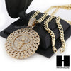 L ANGEL ROUND PENDANT & DIAMOND CUT CUBAN LINK CHAIN NECKLACE NN54 - Raonhazae