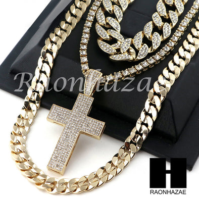 14K GOLD PT Lil JESUS CROSS MIAMI CUBAN 16"~30" CHOKER TENNIS CHAIN S19 - Raonhazae