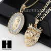 MEN GUADALUPE & LION PENDANT BOX CUBAN CHAIN DOUBLE NECKLACE SET SD07 - Raonhazae
