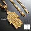 316L Stainless steel Gold Hamsa Pendant w/ 5mm Cuban Chain SG017 - Raonhazae