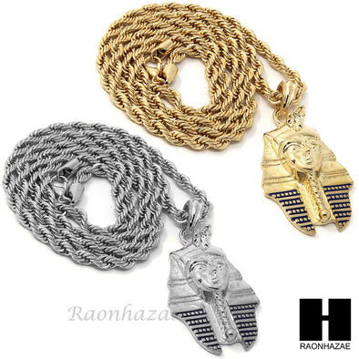 MENS HIP HOP PHARAOH KING-TUT CZ PENDANT 24" ROPE CHAIN NECKLACE N029 - Raonhazae
