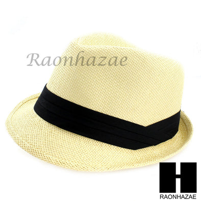 MEN WOMEN SUMMER BEACH PANAMA STRAW FEDORA TRILBY CUBAN BEIGE COLOR HAT F005 - Raonhazae