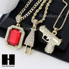 RUBY HANDGUN PLUG PENDANT 24" 30" ROPE BOX CUBAN CHAIN NECKLACE SET S02 - Raonhazae