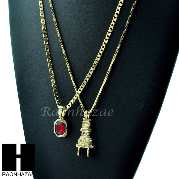 HIP HOP ELECTRIC PLUG / RED RUBY 24" BOX / CUBAN LINK CHAIN NECKLACES - Raonhazae