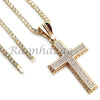 MENS 14K GOLD PT JESUS CROSS 18" TENNIS CHAIN 16" 30" CHOKER CUBAN CHAIN S30G - Raonhazae