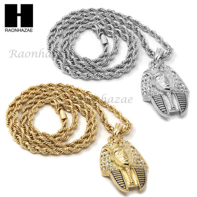 MENS HIP HOP EGYPTIAN PHARAOH PENDANT 24" ROPE CHAIN NECKLACE N033 - Raonhazae