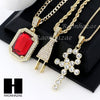 RUBY ANKH CROSS PENDANT 24" 30" ROPE BOX CUBAN CHAIN NECKLACE SET S04 - Raonhazae