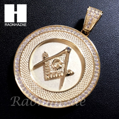 Mens Sterling Silver .925 Lab Diamond Freemason Masonic Gold Pendant SS023SG - Raonhazae