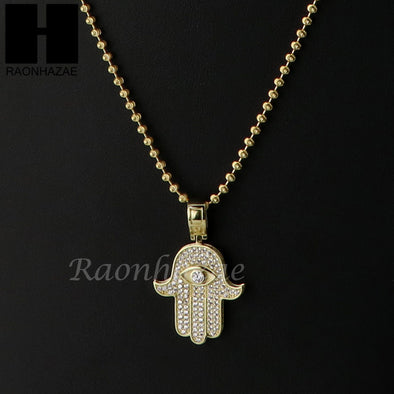 Sterling Silver .925 AAA Lab Diamond Hamsa Hand 2.5mm Moon Cut Chain 38 - Raonhazae