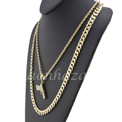 MENS BLING ANGEL PENDANT DIAMOND CUT 30" CUBAN ROPE CHAIN NECKLACE G35 - Raonhazae