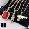 RUBY HANDGUN PLUG PENDANT 24" 30" ROPE BOX CUBAN CHAIN NECKLACE SET S03 - Raonhazae