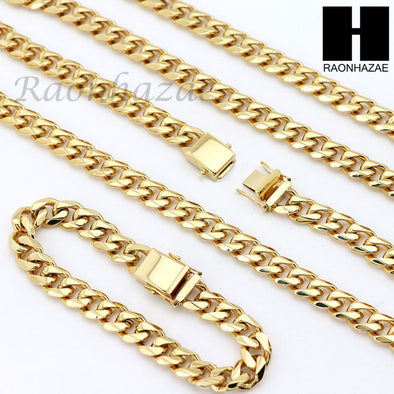 Stainless Steel Gold Finish Heavy 7mm Miami Cuban Link Chain Necklace Bracelet 1 - Raonhazae