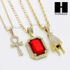 RUBY ANKH PLUG PENDANT 24" 30" ROPE BOX CUBAN CHAIN NECKLACE SET S011 - Raonhazae
