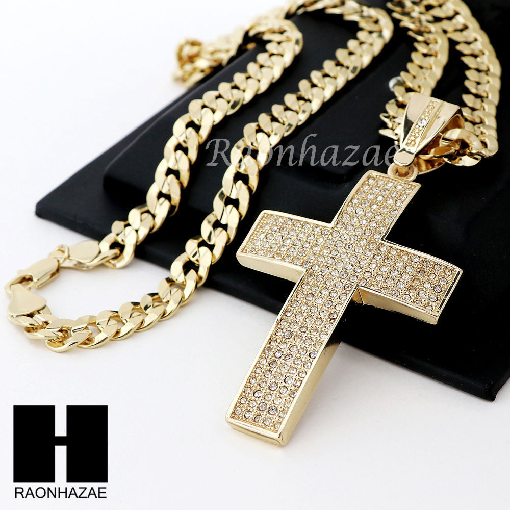 HIP HOP 2PAC CROSS PENDANT & DIAMOND CUT CUBAN LINK CHAIN