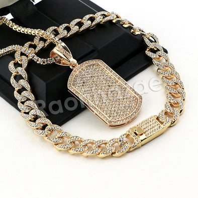 Hip Hop Quavo DOG TAG Miami Cuban Choker Tennis Chain Necklace L30 - Raonhazae