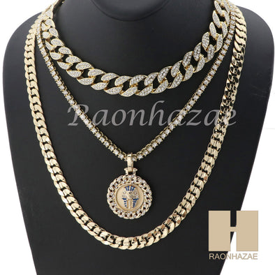 14K GOLD PT KING TUT ROUND MIAMI CUBAN 16"~30" CHOKER TENNIS CHAIN S35 - Raonhazae