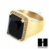 MEN RING 316L STAINLESS STEEL GOLD BLACK ONYX CZ RING SIZE 8-12 SR015BK - Raonhazae