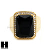 MEN RING 316L STAINLESS STEEL GOLD BLACK ONYX CZ RING SIZE 8-12 SR015BK - Raonhazae