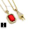 RUBY ANKH PLUG PENDANT 24" 30" ROPE BOX CUBAN CHAIN NECKLACE SET S011 - Raonhazae