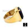 MEN RING 316L STAINLESS STEEL GOLD BLACK ONYX CZ RING SIZE 8-12 SR015BK - Raonhazae