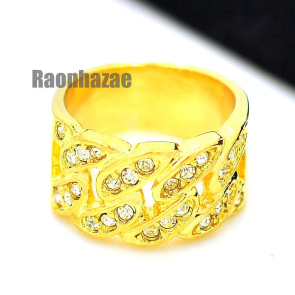 HIP HOP FASHION CUBAN LINK BAND STYLE GOLD PLATED RING N004G - Raonhazae