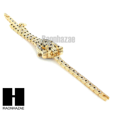 Women Luxury Golden jaguar leopard Lab Simulated Diamond Bracelet Watch WW003 - Raonhazae