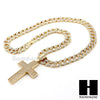 Hip Hop 14k Gold Plated 2Pac Cross PAVE Pendant 30" Cuban Link Chain N1 - Raonhazae