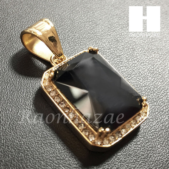 Mens 316L Stainless steel Gold Black Onyx Mini Pendant SS013 - Raonhazae