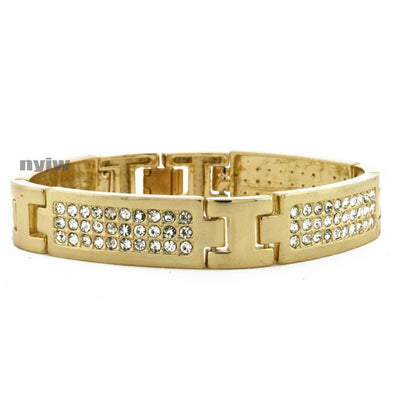 NEW SQUARE LINK GOLD PLATED MICRO PAVE SIMULATED DIAMOND 8.5 BRACELET KB020G - Raonhazae
