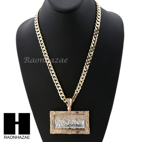 MENS L LAST SUPPER PENDANT & DIAMOND CUT CUBAN LINK CHAIN NECKLACE NN55 - Raonhazae
