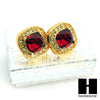 HipHop RICK ROSS Gold Tone Micro pave Red Ruby Big Bling Earrings G130 - Raonhazae